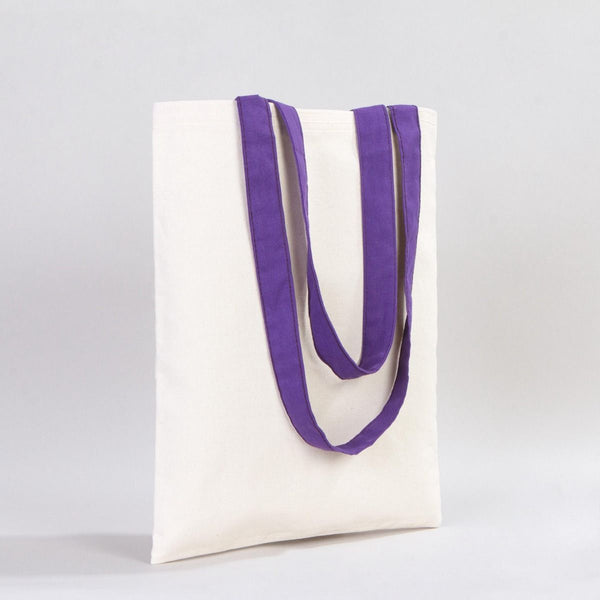Custom Canvas Purse with Purple Handles - 14" x 16" (35x40 cm) - 10 oz - Pamusan.com