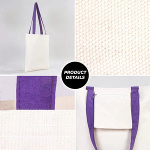 Custom Canvas Purse with Purple Handles - 14" x 16" (35x40 cm) - 10 oz - Pamusan.com