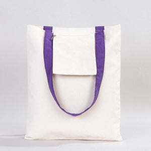 Custom Canvas Purse with Purple Handles - 14" x 16" (35x40 cm) - 10 oz - Pamusan.com