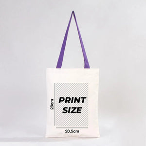 Custom Canvas Purse with Purple Handles - 14" x 16" (35x40 cm) - 10 oz - Pamusan.com