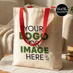 Custom Canvas Purse with Red Handles - 14" x 16" (35x40 cm) - 10 oz - Pamusan.com