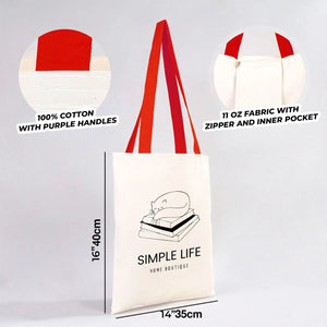 Custom Canvas Purse with Red Handles - 14" x 16" (35x40 cm) - 10 oz - Pamusan.com