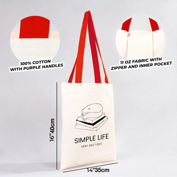 Custom Canvas Purse with Red Handles - 14" x 16" (35x40 cm) - 10 oz - Pamusan.com