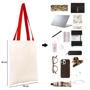 Custom Canvas Purse with Red Handles - 14" x 16" (35x40 cm) - 10 oz - Pamusan.com