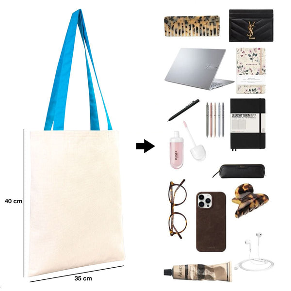 Custom Canvas Purse with Turquoise Handles - 14" x 16" (35x40 cm) - 10 oz - Pamusan.com