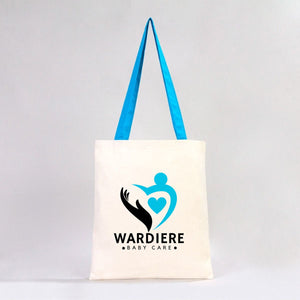 Custom Canvas Purse with Turquoise Handles - 14" x 16" (35x40 cm) - 10 oz - Pamusan.com