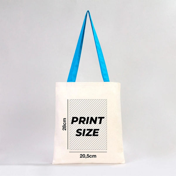 Custom Canvas Purse with Turquoise Handles - 14" x 16" (35x40 cm) - 10 oz - Pamusan.com