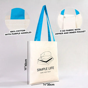 Custom Canvas Purse with Turquoise Handles - 14" x 16" (35x40 cm) - 10 oz - Pamusan.com