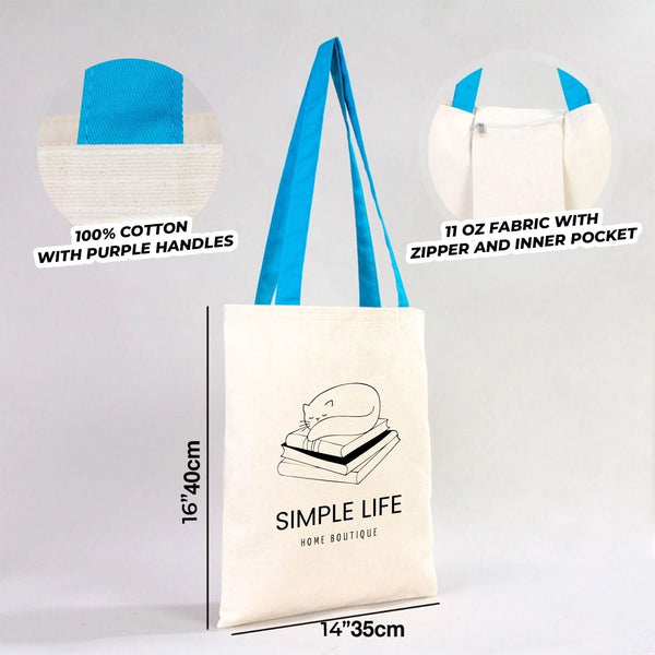 Custom Canvas Purse with Turquoise Handles - 14" x 16" (35x40 cm) - 10 oz - Pamusan.com