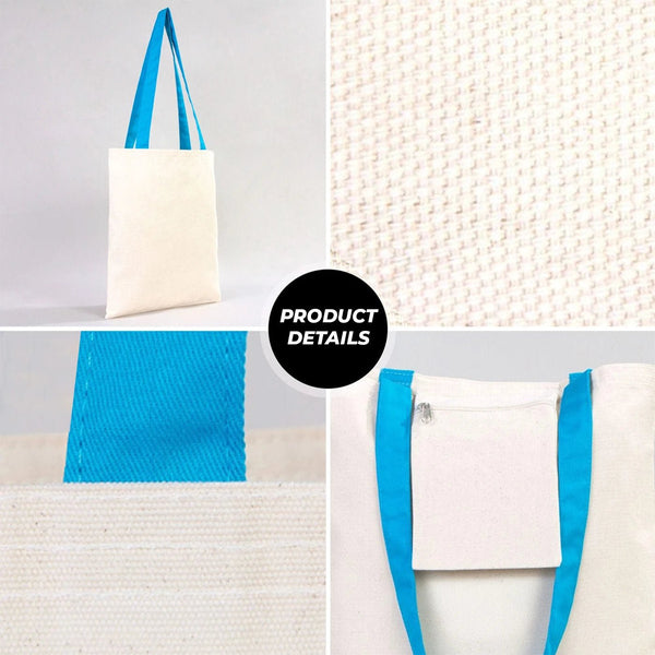 Custom Canvas Purse with Turquoise Handles - 14" x 16" (35x40 cm) - 10 oz - Pamusan.com