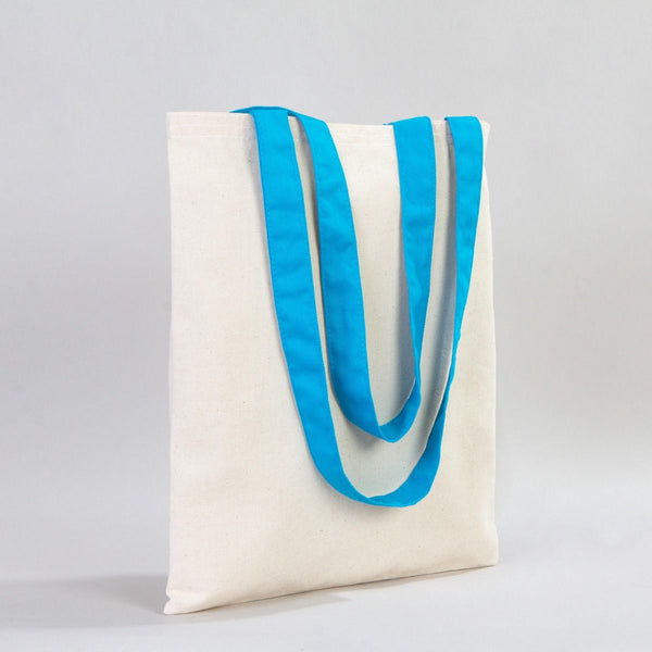 Custom Canvas Purse with Turquoise Handles - 14" x 16" (35x40 cm) - 10 oz - Pamusan.com