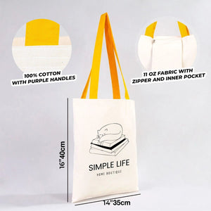 Custom Canvas Purse with Yellow Handles - 14" x 16" (35x40 cm) - 10 oz - Pamusan.com