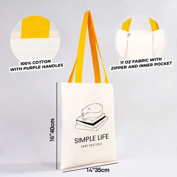 Custom Canvas Purse with Yellow Handles - 14" x 16" (35x40 cm) - 10 oz - Pamusan.com