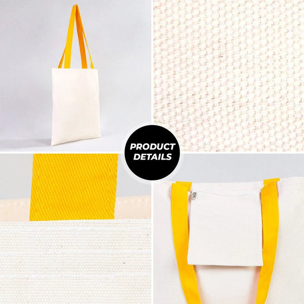 Custom Canvas Purse with Yellow Handles - 14" x 16" (35x40 cm) - 10 oz - Pamusan.com