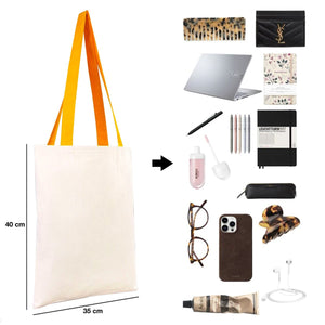 Custom Canvas Purse with Yellow Handles - 14" x 16" (35x40 cm) - 10 oz - Pamusan.com