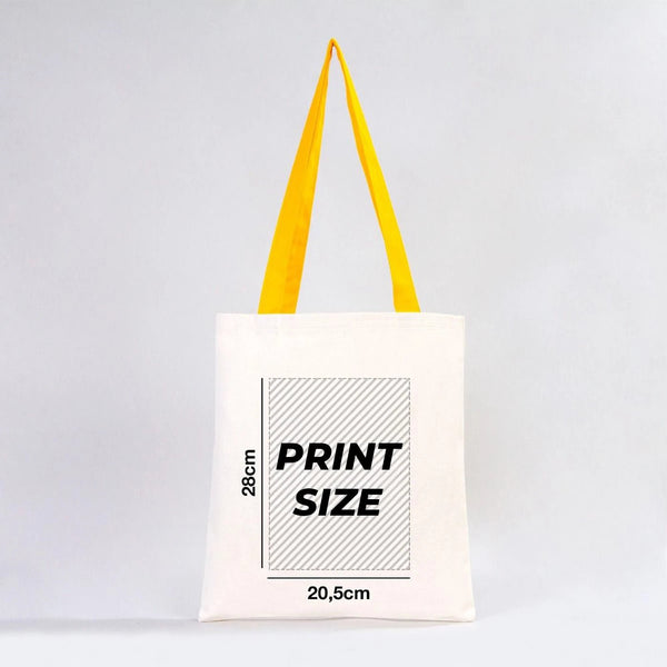 Custom Canvas Purse with Yellow Handles - 14" x 16" (35x40 cm) - 10 oz - Pamusan.com