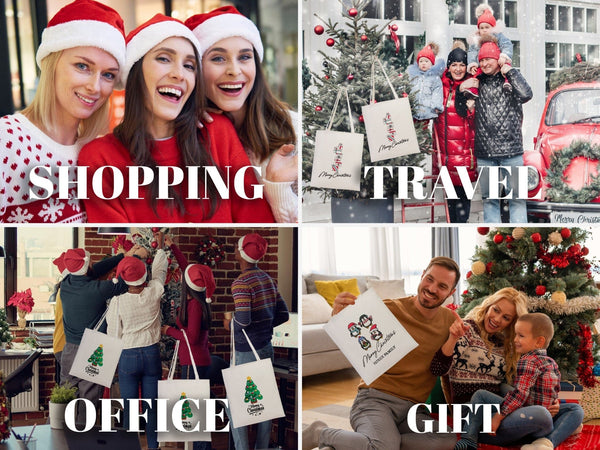 Custom Christmas Tote Bags, 14"W x 16"H (35 cm x 40 cm) Holiday Family Gift Bags - Pamusan.com