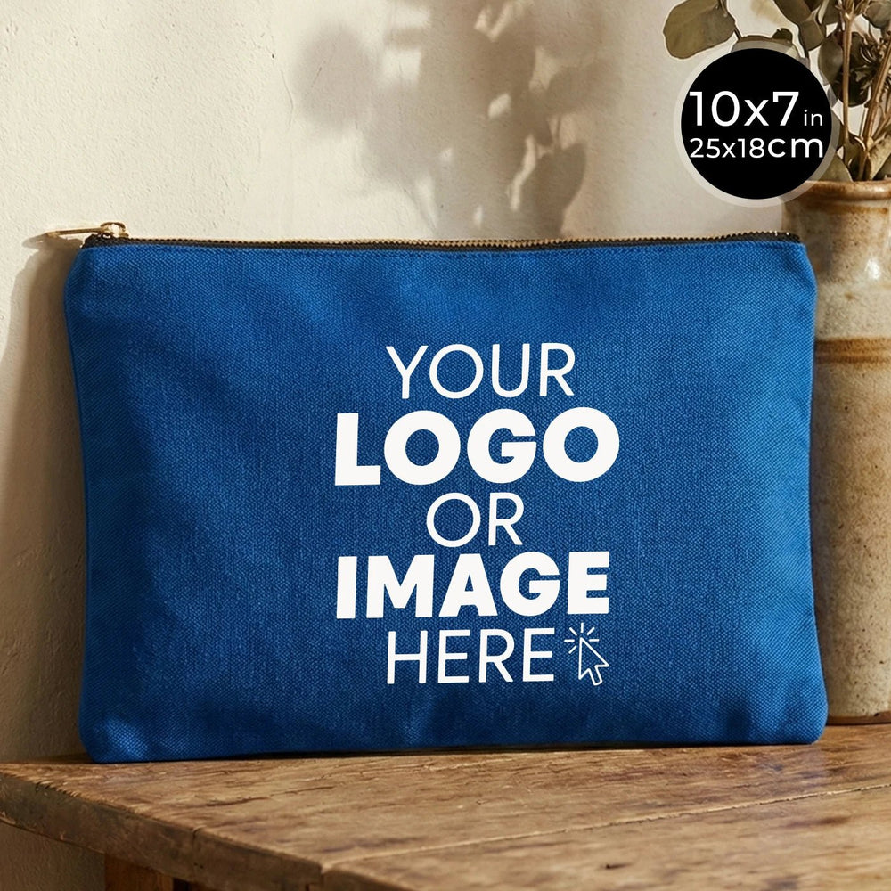 Custom Clutch Canvas Zippered Bag - 10" x 7" (25x18 cm) Saxe Blue - 10 oz - Pamusan.com