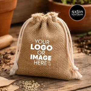 Custom Coffee Burlap Drawstring Bags - 100% Natural Jute (4"W x 5"H) - Pamusan.com