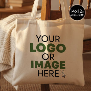 Custom Cotton Shoulder Tote Bag – 14" × 12" (35 × 30 cm) – Natural 4 oz - Pamusan.com