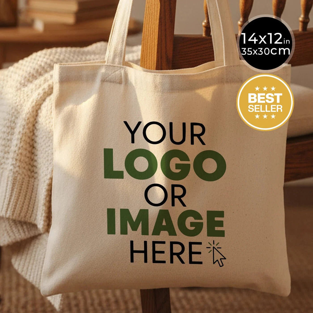 Custom Cotton Shoulder Tote Bag – 14" × 12" (35 × 30 cm) – Natural - Pamusan.com