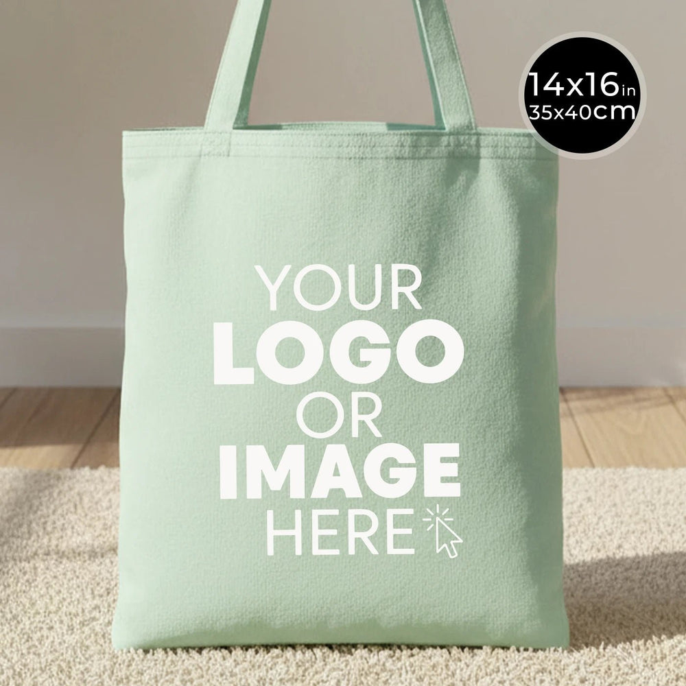 Custom Cotton Tote Bag – 14" x 16" (35 × 40 cm) Mint Green - 6 oz - Pamusan.com