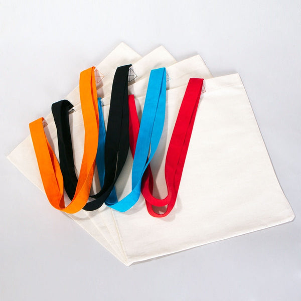 Custom Cotton Tote Bag – 16" × 14" (40 × 35 cm) – Blue Handles - Pamusan.com