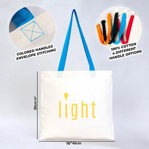 Custom Cotton Tote Bag – 16" × 14" (40 × 35 cm) – Blue Handles - Pamusan.com