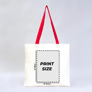 Custom Cotton Tote Bag – 16" × 14" (40 × 35 cm) – Red Handles - Pamusan.com