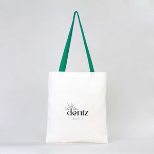 Custom Cotton Tote Bag – Green Handles – 14" × 16" (35 × 40 cm) – 4 oz - Pamusan.com