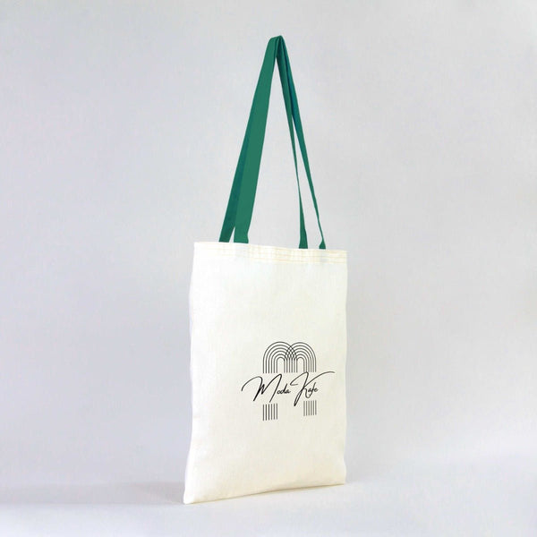 Custom Cotton Tote Bag – Green Handles – 14" × 16" (35 × 40 cm) – 4 oz - Pamusan.com