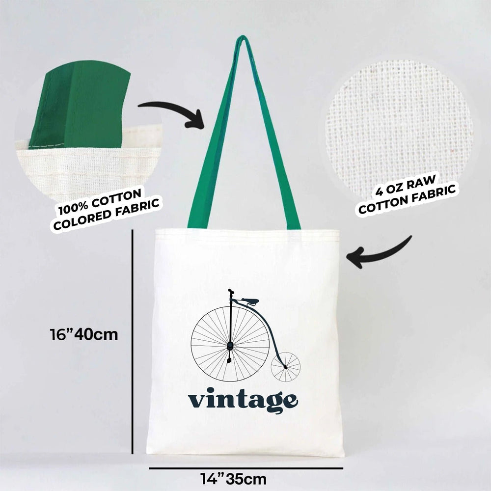 Custom Cotton Tote Bag – Green Handles – 14" × 16" (35 × 40 cm) – 4 oz - Pamusan.com