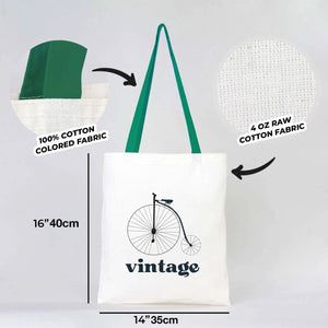 Custom Cotton Tote Bag – Green Handles – 14" × 16" (35 × 40 cm) – 4 oz - Pamusan.com
