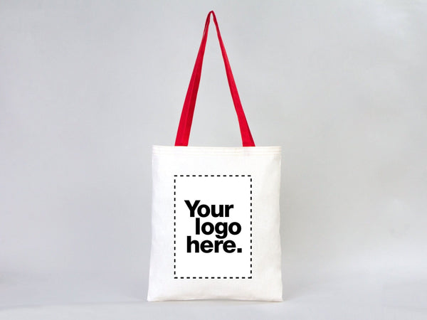 Custom Cotton Tote Bag with Red Handles – 14"x16" Personalized Logo Bag - Pamusan.com