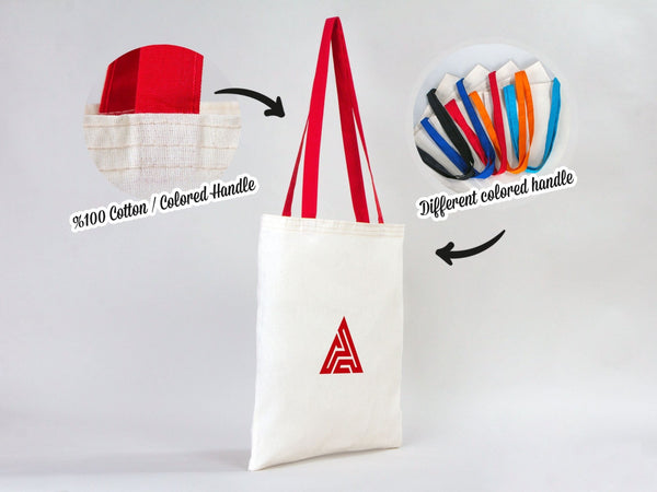 Custom Cotton Tote Bag with Red Handles – 14"x16" Personalized Logo Bag - Pamusan.com