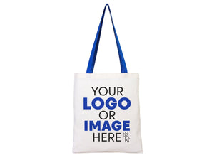 Custom Cotton Tote Bag with Saks Blue Handles – 14"x16" Eco - Friendly Logo Bag - Pamusan.com