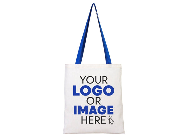 Custom Cotton Tote Bag with Saks Blue Handles – 14"x16" Eco - Friendly Logo Bag - Pamusan.com