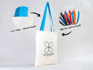 Custom Cotton Tote Bag with Turquoise Handles – 14"W x 16"H | Wholesale Organic Tote Bags - Pamusan.com