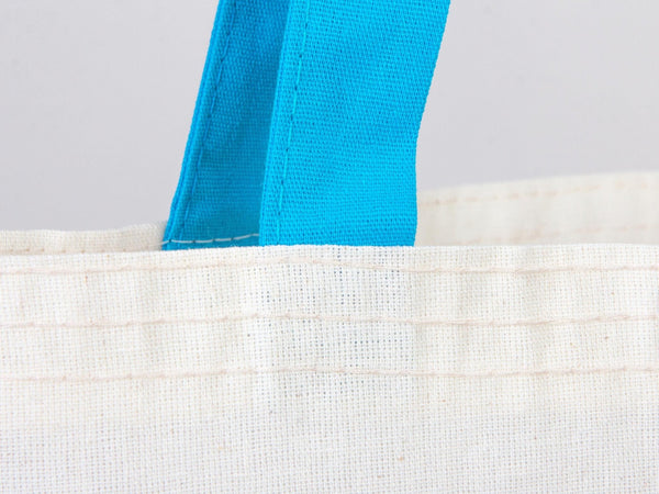 Custom Cotton Tote Bag with Turquoise Handles – 14"W x 16"H | Wholesale Organic Tote Bags - Pamusan.com