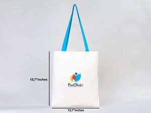 Custom Cotton Tote Bag with Turquoise Handles – 14"W x 16"H | Wholesale Organic Tote Bags - Pamusan.com