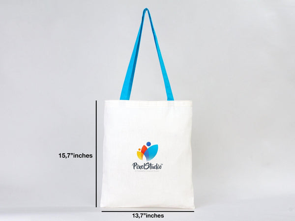Custom Cotton Tote Bag with Turquoise Handles – 14"W x 16"H | Wholesale Organic Tote Bags - Pamusan.com
