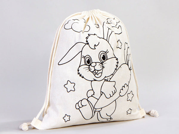 Custom Drawstring Backpacks - 14"W x 16"H (35 cm x 40 cm) Dinosaur and Rabbit Designs - Kids Art Set - Cotton Drawstring Bags for Kids & Schools - Pamusan.com