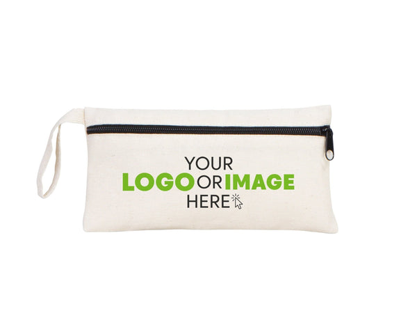 Custom Fabric Pencil Case – 8"x4" White Cotton Zippered Pouch | School & Cosmetic Bag - Pamusan.com