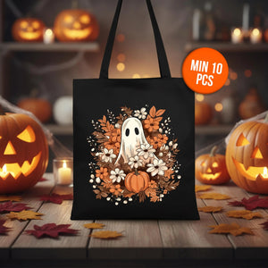 Custom Halloween Tote Bags – Personalized Black Cotton Trick - or - Treat 12 Designs - Pamusan.com