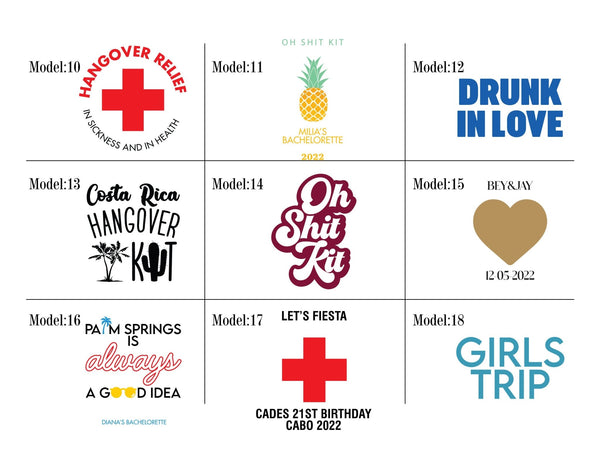 Custom Hangover Kits with Your Name & 27 Designs - Bachelorette Party 6"W x 8"H (15.5 cm x 20 cm) Recovery Bags, Survival Kits - Pamusan.com