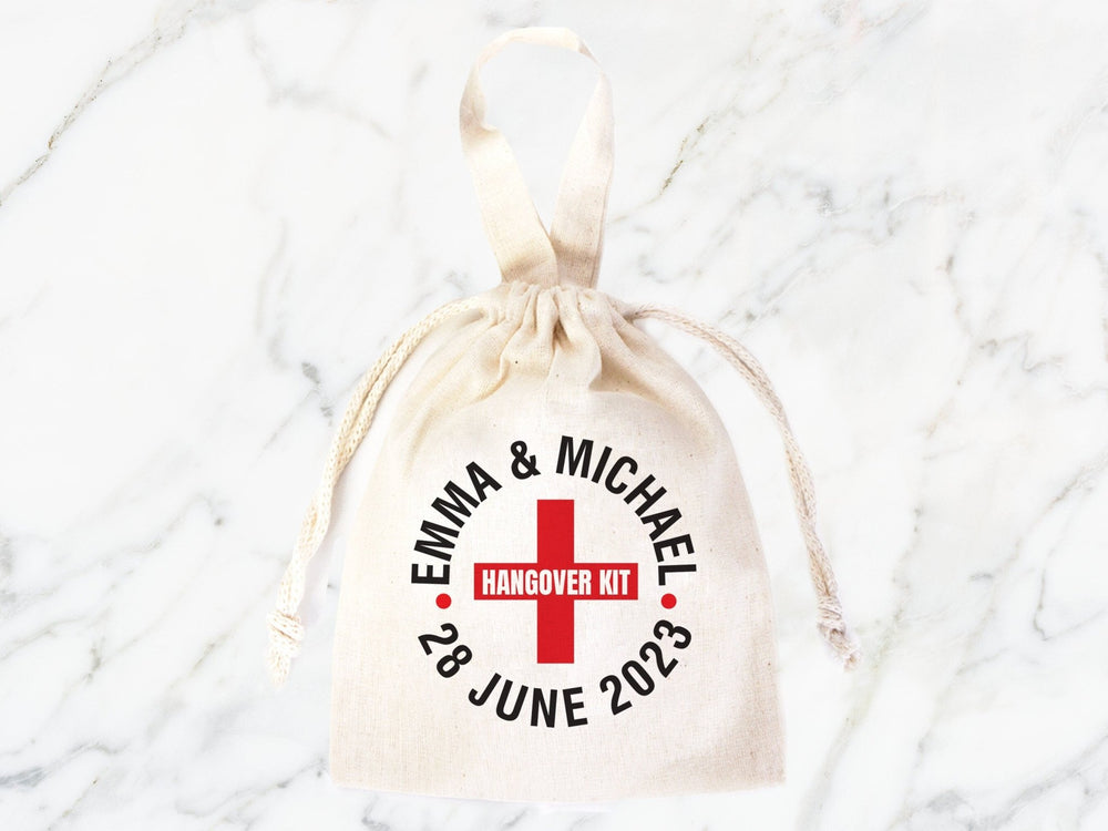 Custom Hangover Kits with Your Name & 27 Designs - Bachelorette Party 6"W x 8"H (15.5 cm x 20 cm) Recovery Bags, Survival Kits - Pamusan.com