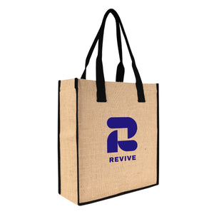Custom Jute Tote Bag 14" x 16" x 4" Bulk Eco - Friendly Bag with Black Handles - Pamusan.com