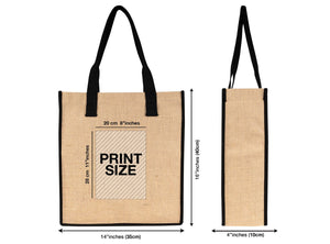 Custom Jute Tote Bag 14" x 16" x 4" Bulk Eco - Friendly Bag with Black Handles - Pamusan.com