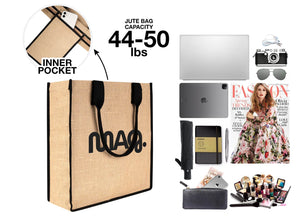 Custom Jute Tote Bag 14" x 16" x 4" Bulk Eco - Friendly Bag with Black Handles - Pamusan.com
