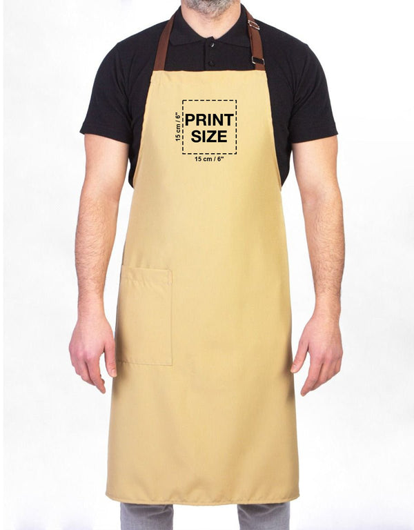 Custom Kitchen Apron with Logo – Beige & Light Brown Adjustable Chef Apron with Pocket, 175 g/m² Poly-Viscose - Pamusan.com